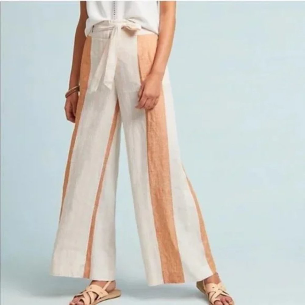 Ett:twa by Anthropologie Orange Striped Tie Waist Linen Pants